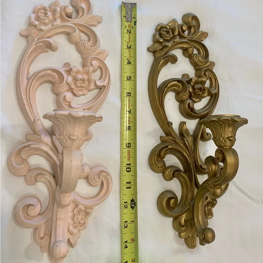 Homco Pink and Gold Wall Sconce Set